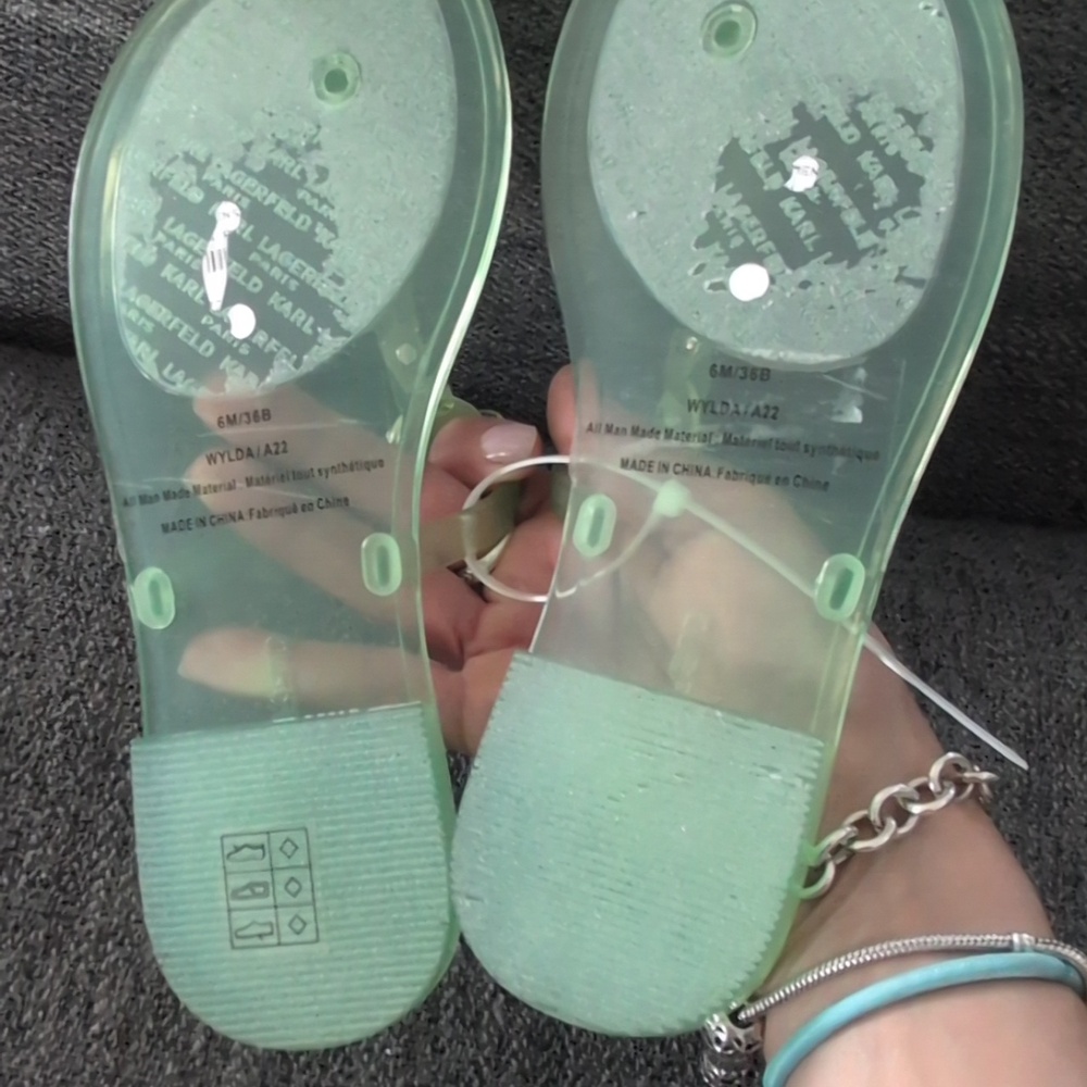 Karl Lagerfeld Mint Clear Jelly Thong Sandals - Picture 9 of 10